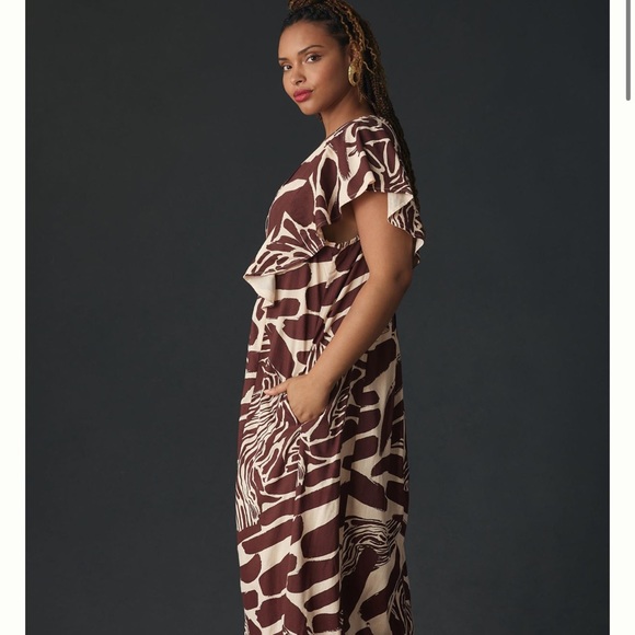 Anthropologie The Cassandra Maxi Dress Zebra Print Ruffled Hem Brown Motif - Picture 4 of 6